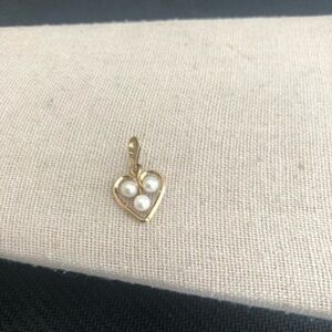 Vintage Gold Tone Faux Pearl Heart Shape Pendant